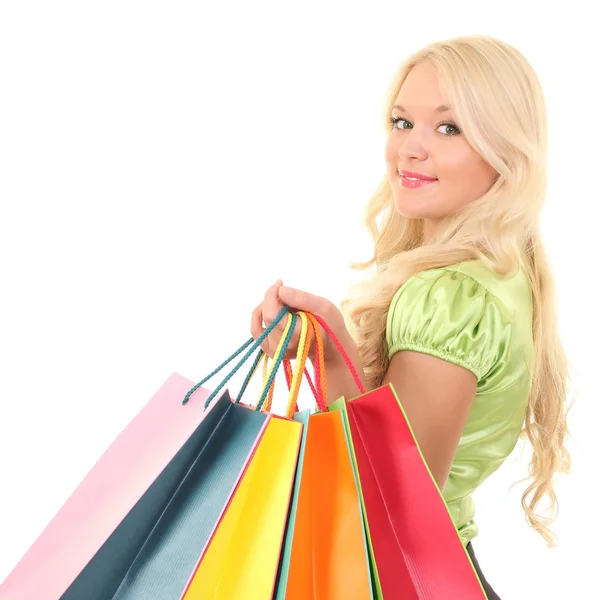 Chica sonriente con bolsas de compras — Foto de Stock