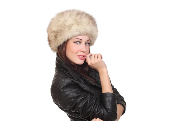 Γυναίκα σε ένα γούνινο καπέλο — Φωτογραφία Αρχείου