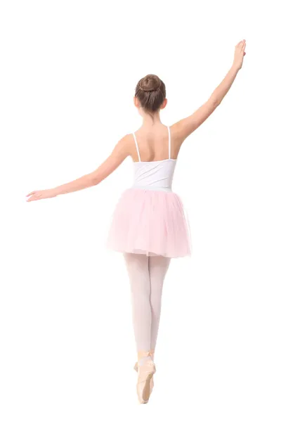 School age girl playing dress up wearing a ballet , isolated on white — Stock Photo, Image