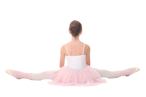 Leerplichtige leeftijd meisje spelen jurk dragen een ballet, geïsoleerd op wit — Stockfoto