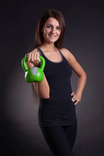 Bella Donna Fitness Sollevamento Manubri Uno Sfondo Bianco — Foto Stock