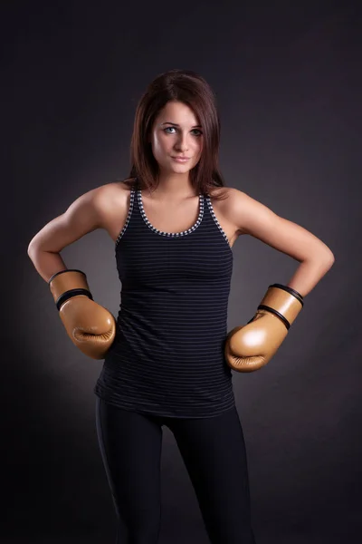 Young Pretty Boxer Woman Black Background — Stock Photo, Image