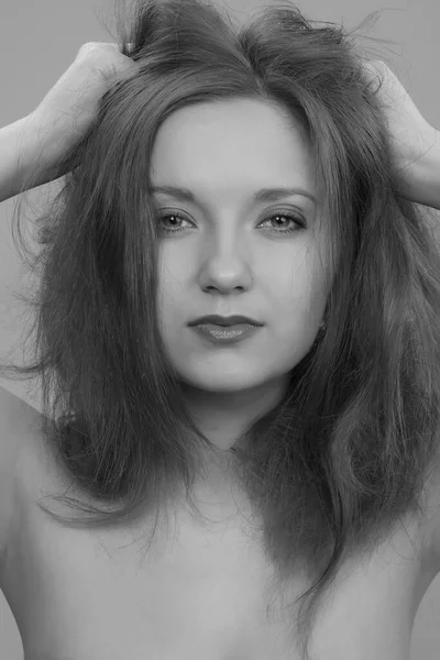 Portrait Young Beautiful Woman Black White Photo — Stock Photo, Image