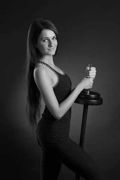 Young Strong Woman Raises Barbell — Stock Photo, Image