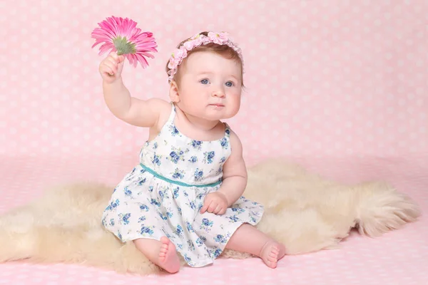 Portrait Little Girl Pink Background — Fotografia de Stock