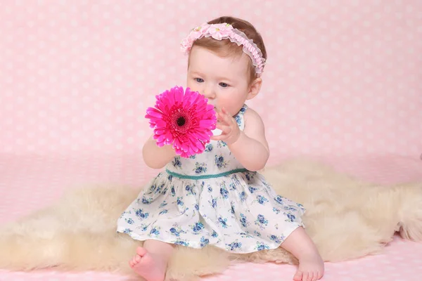 Portrait Little Girl Pink Background — ストック写真