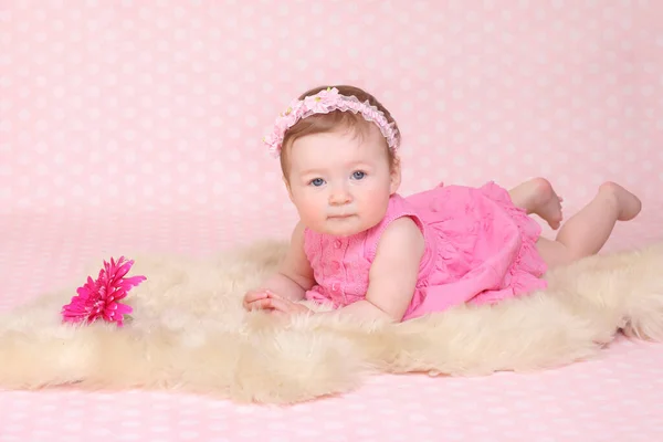 Portrait Little Girl Pink Background — ストック写真