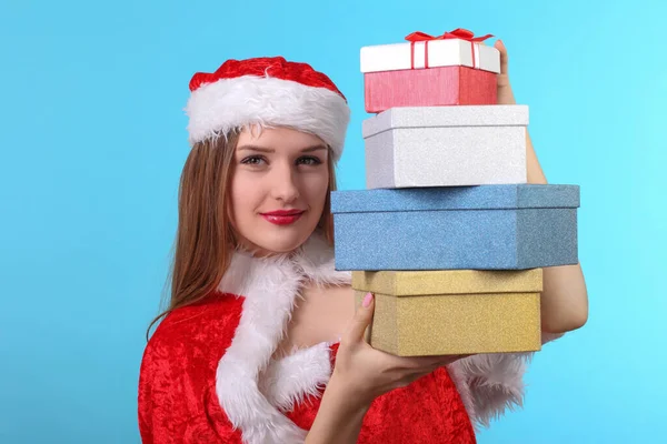 Retrato Una Hermosa Mujer Sexy Con Ropa Santa Claus —  Fotos de Stock