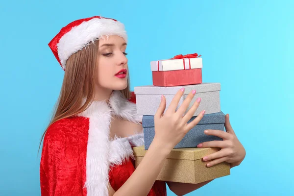 Portrait Beautiful Sexy Woman Wearing Santa Claus Clothes — Stock Photo, Image