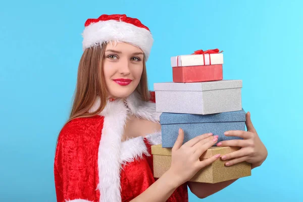 Portrait Beautiful Sexy Woman Wearing Santa Claus Clothes — Stock Photo, Image