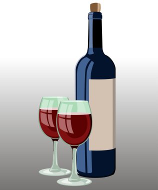 wineand wwineglass vektör şişe