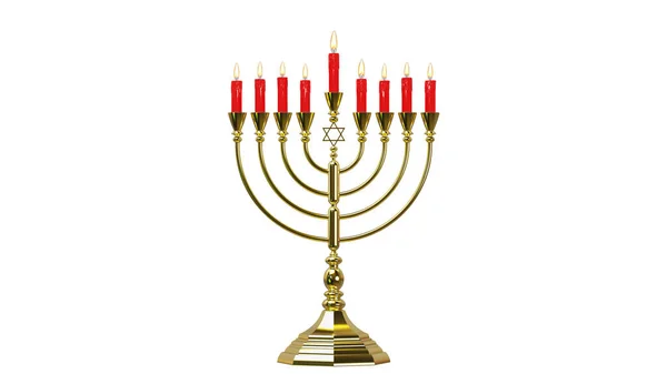 Hanukkah的希伯来文Menorah 。3D渲染 — 图库照片