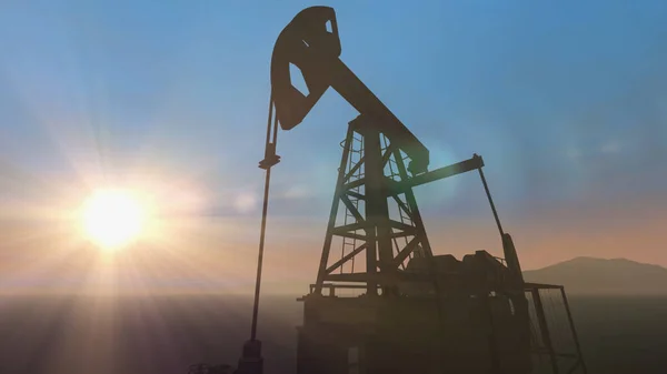 Silhouet van werkende oliepomp. 3D-weergave — Stockfoto