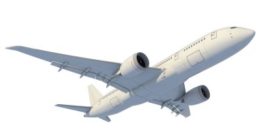 Uçak havalanıyor ve iniş takımlarını geri çekiyor. 3d hazırlayıcı