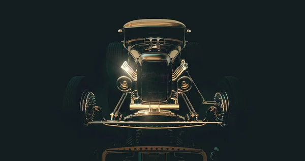 Hot Rod Noir Sur Fond Sombre Rendu — Photo