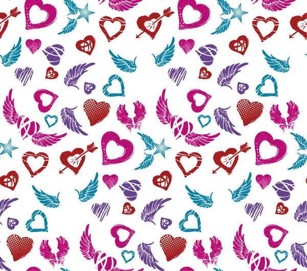 Wings and hearts pattern — Stock Vector