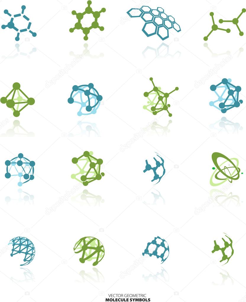 Color molecule icons set  with shadow, isolated on white background, vector Illustration