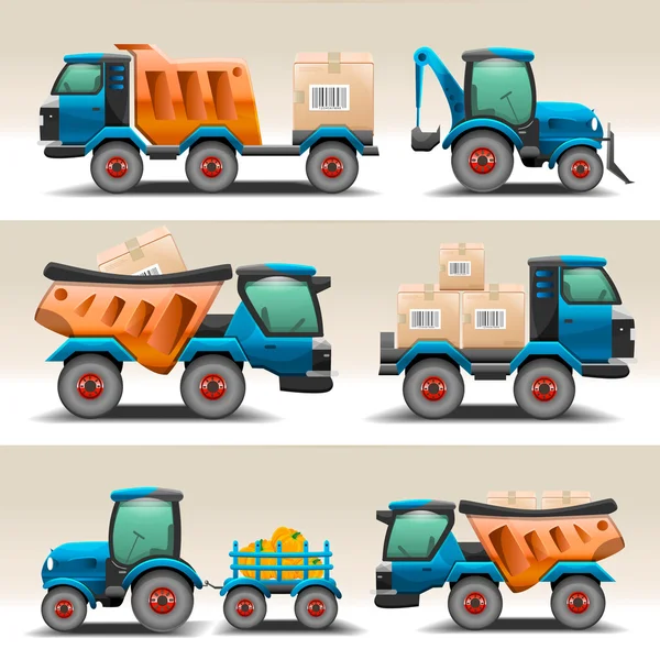 Sada nákladní automobily a traktory pro dopravu Royalty Free Stock Ilustrace