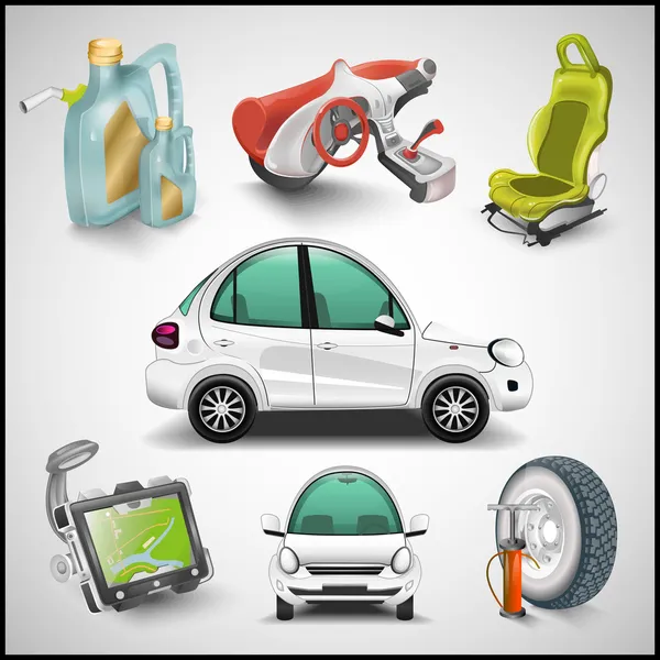 Car and accessories vector — Stock Vector