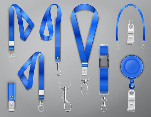 Blue lanyards with metal claw clasp vector illustration