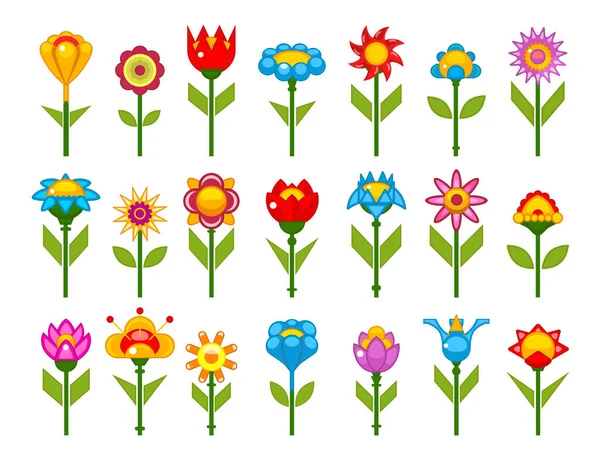 Desenhos Animados Flores Conjunto Vetor Ilustração — Vetor de Stock