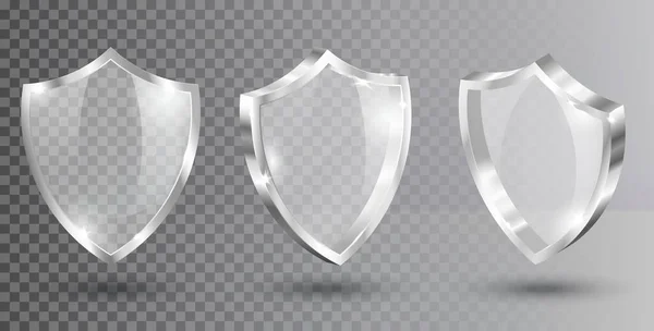 Escudos Vidrio Transparentes Ilustración Vectorial Realista Placa Seguridad Acrílica Con — Archivo Imágenes Vectoriales