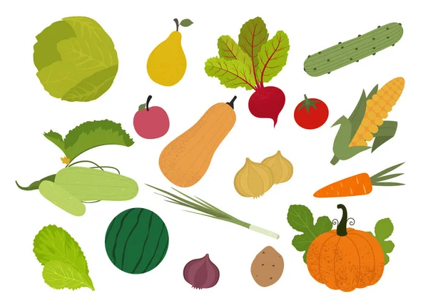 Groenten Fruit Plat Eten Geïsoleerde Vectorillustratie — Stockvector