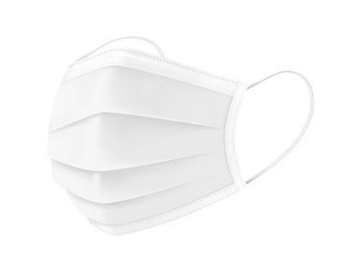 Koruyucu tıbbi beyaz yüz maskesi 3D gerçekçi vektör çizimi izole edildi. 