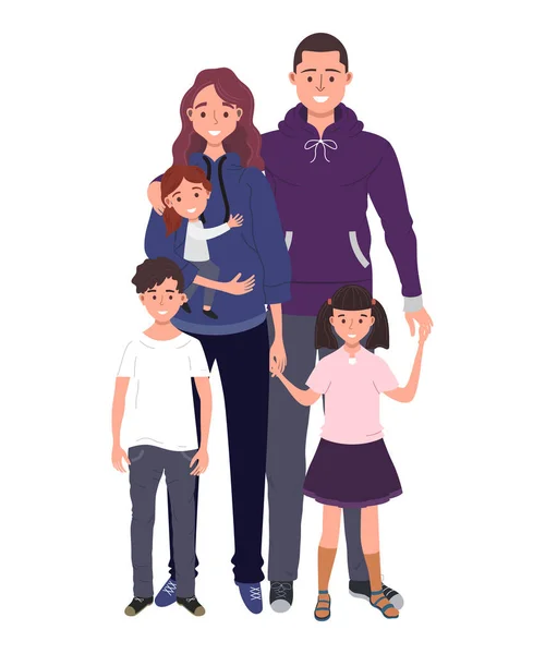 Keluarga Bahagia Ayah Ibu Dua Anak Perempuan Dan Anak Ilustrasi - Stok Vektor