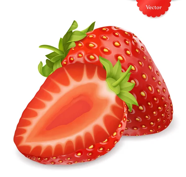 Whole Slice Strawberry Realistic Vector Illustration Isolated White Background — Stok Vektör