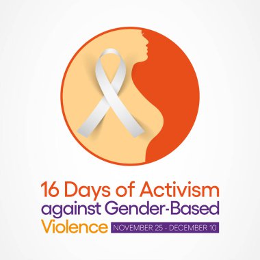 Her yıl 25 Kasım 'dan 10 Aralık' a kadar tüm dünyada cinsiyet temelli şiddete karşı 16 günlük eylemcilik gözlemlenmektedir. Vektör illüstrasyonu