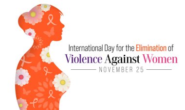 Dünya genelinde her yıl 25 Kasım 'da Uluslararası Kadınlara Karşı Şiddetin Yok Olma Günü kutlanıyor. Vektör illüstrasyonu