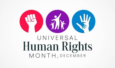 Evrensel İnsan Hakları ayı, Aralık ayında her yıl, dünyanın dört bir yanındaki insanların bir araya gelip tüm bireylerin hak ve haysiyetlerini savunacakları bir zamandır. vektör illüstrasyonu