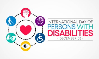 Uluslararası Engelliler Günü (IDPD) her yıl 3 Aralık 'ta kutlanır. Hayatın her alanında engelli insanların durumu hakkında farkındalık yaratmak için. Vektör illüstrasyonu