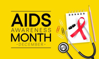 AİDS farkındalık ayı Aralık ayında her yıl gözlemlenmektedir, bu gün HIV ile uzun ve dolu bir hayat yaşayan ve sağlık ve sosyal ihtiyaçlarını gideren insan sayısına dikkat çekmektedir. Vektör sanatı