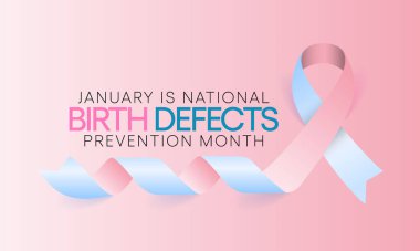 Doğum kusurlu önleme ayı her yıl Ocak ayında gözlemlenmekte olup, doğumda vücudun hemen hemen her yerini etkileyebilecek yapısal değişiklikler mevcuttur. Vektör illüstrasyonu