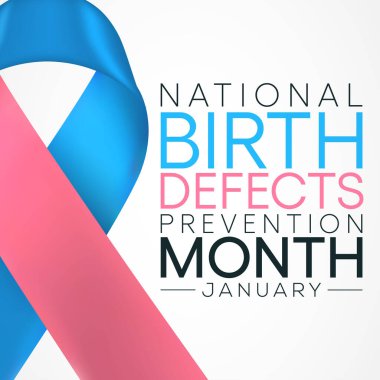 Doğum kusurlu önleme ayı her yıl Ocak ayında gözlemlenmekte olup, doğumda vücudun hemen hemen her yerini etkileyebilecek yapısal değişiklikler mevcuttur. Vektör illüstrasyonu