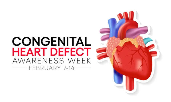 从2月7日到14日 每年都会举办先天性心脏病意识周活动 这是在出生时存在的心脏结构中的一个问题 矢量说明 — 图库矢量图片