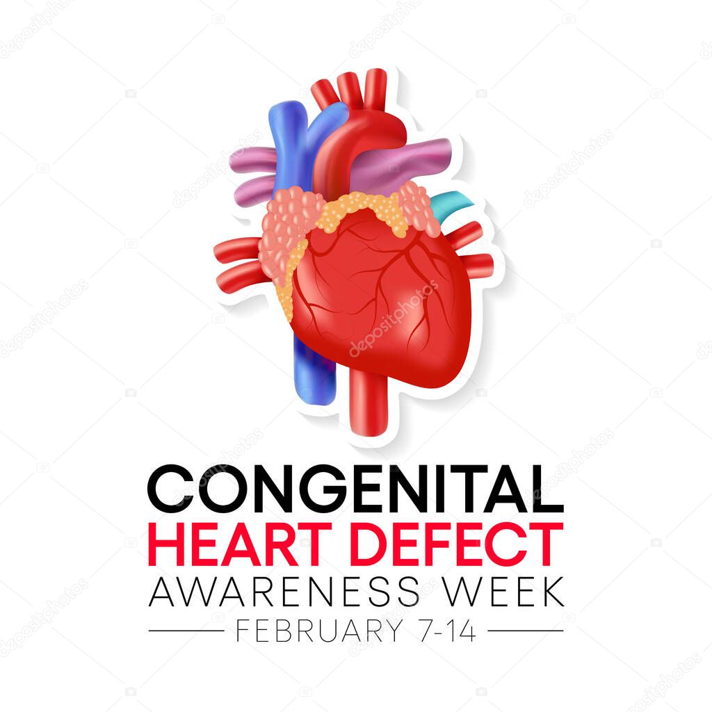 Congenital Heart defect (CHD) awareness week is observed every year from February 7 to 14th, is a problem within the structure of the heart that is present at birth. Vector illustration