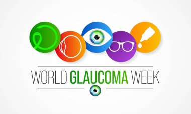 Dünya Glaukoma Haftası Mart ayında her yıl gözlenir. Optik sinirlere zarar veren bir grup göz hastalığıdır ve bu da iyi bir görüş için hayati önem taşır. Vektör illüstrasyonu