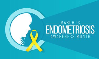 Endometriyozis farkındalık ayı Mart ayında her yıl gözlemlenir ve iç dokuların rahmin dışında büyüdüğü acı verici bir durumdur. Vektör illüstrasyonu