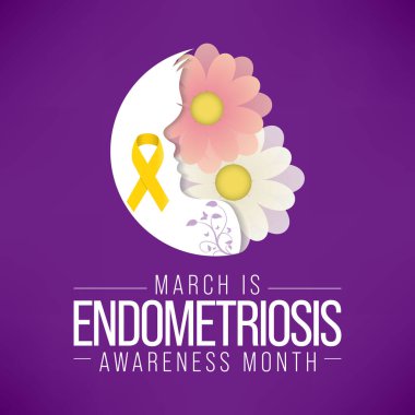 Endometriyozis farkındalık ayı Mart ayında her yıl gözlemlenir ve iç dokuların rahmin dışında büyüdüğü acı verici bir durumdur. Vektör illüstrasyonu