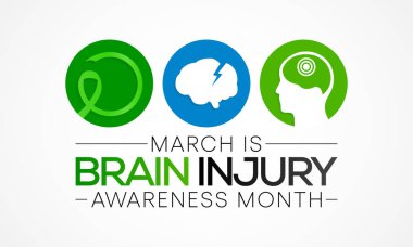 Mart ayında her yıl beyin hasarı farkındalığı ayı (TBI) gözlemlenmekte olup, bu durum beynin kafaya aldığı darbe, çarpma ya da sarsıntıdan kaynaklanabilecek normal fonksiyonlarının bozulmasına yol açmaktadır. vektör illüstrasyonu
