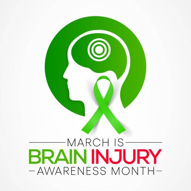 Mart ayında her yıl beyin hasarı farkındalığı ayı (TBI) gözlemlenmekte olup, bu durum beynin kafaya aldığı darbe, çarpma ya da sarsıntıdan kaynaklanabilecek normal fonksiyonlarının bozulmasına yol açmaktadır. vektör illüstrasyonu