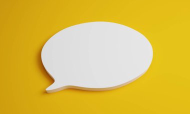 Sarı arkaplan üzerinde izole edilmiş üç boyutlu konuşma simgesi oluşturulması, model ve arkaplan olarak kullanılabilir. resimleme