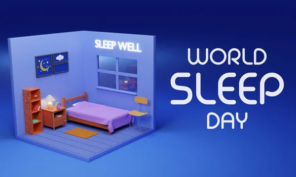 每年3月都庆祝世界睡眠日 目的是庆祝睡眠 并呼吁就与睡眠有关的重要问题采取行动 3D渲染 — 图库照片