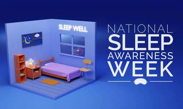 每年3月都庆祝国家睡眠意识周 目的是庆祝睡眠 并呼吁就与睡眠有关的重要问题采取行动 3D渲染 — 图库照片