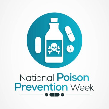 Ulusal Zehir Önleme Haftası (NPPW) her yıl Mart ayında, her yaştan insan için zehirlenmenin tehlikelerini vurgulamak amacıyla gözlemlenmektedir. vektör illüstrasyonu
