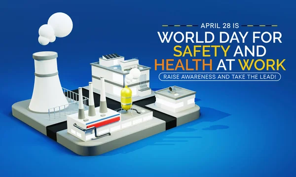 World day for safety and health at work is observed every year on April 28, to promote and protect employees through safe and healthy work practices. 3D Rendering