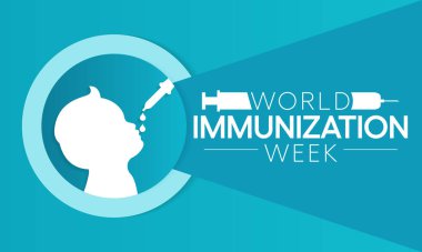 Nisan ayında her yıl Dünya Bağışıklık Haftası gözlemlenir, bir bireyin bağışıklık sisteminin bulaşıcı bir etkene karşı güçlendirildiği süreçtir. Vektör illüstrasyonu